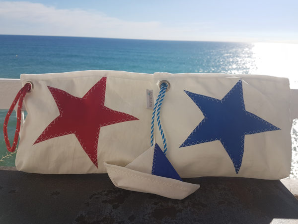 Neceser de estilo náutico con estrellas de vela de barco reciclada Chios Aqualata